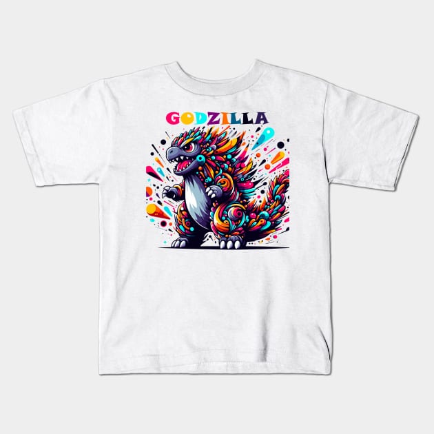 colorful godzilla art Kids T-Shirt by AOAOCreation